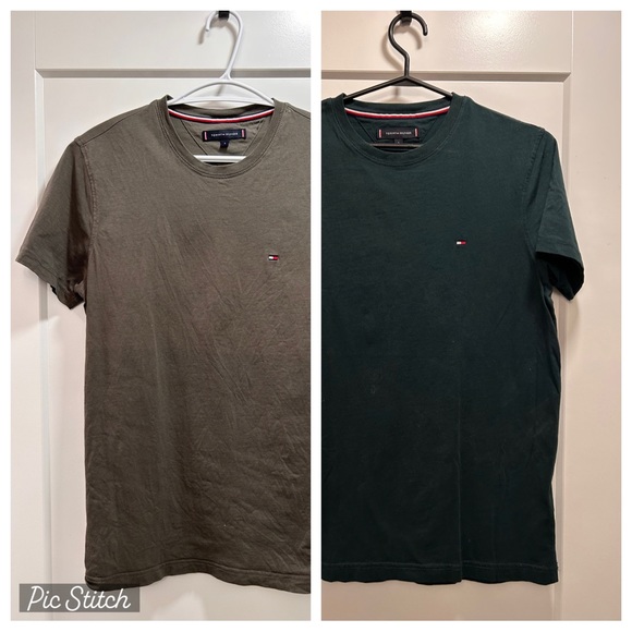 2 x Tommy Hilfiger Tee KHAKI & FOREST GREEN - Picture 1 of 3